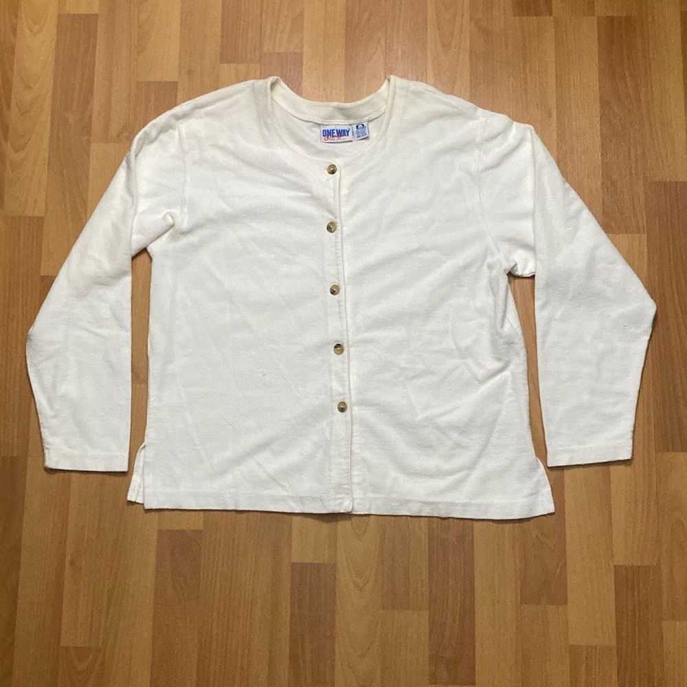 Vintage One Way White Cotton Button Up Shirt Women One Size Made in USA